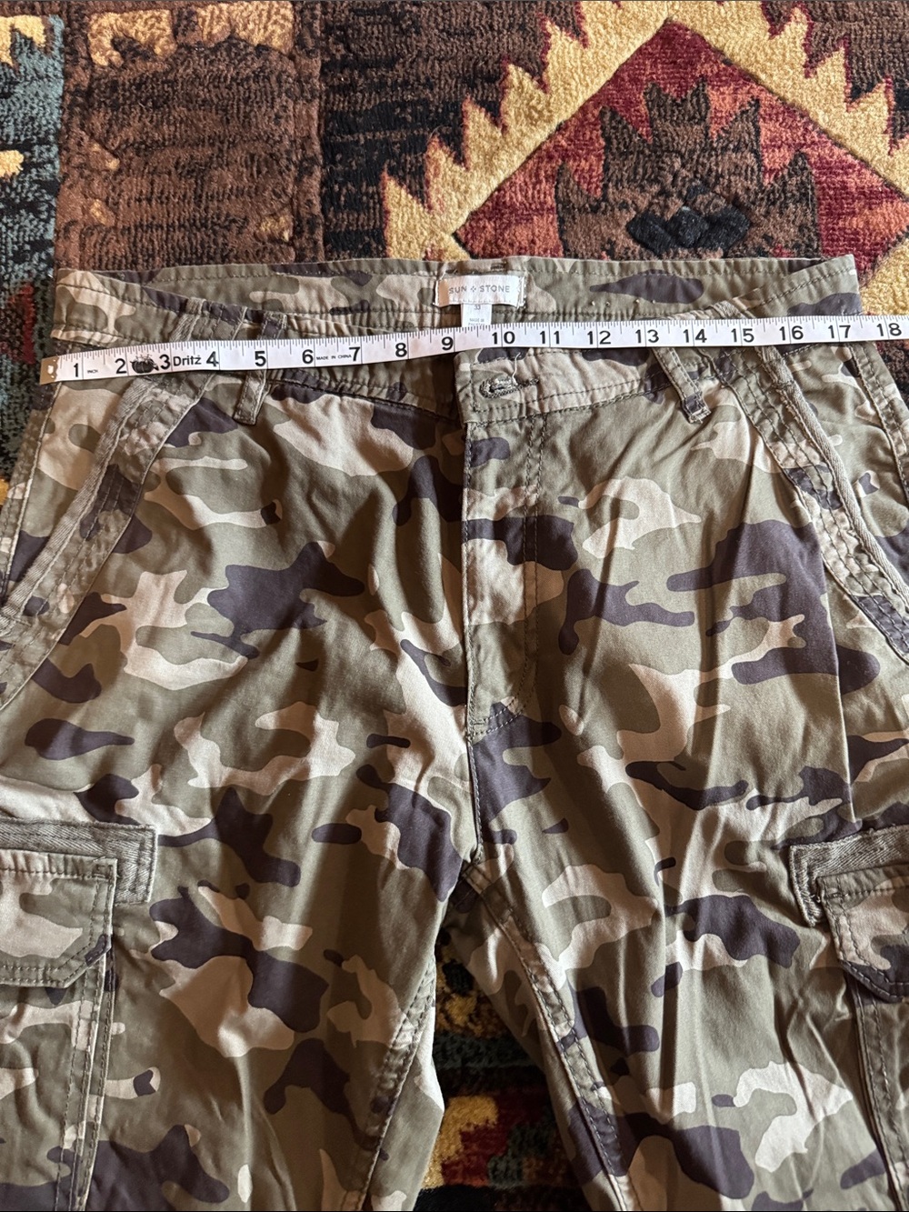 Sun and Stone Straight Leg Cargo Pants in Green Camo - Picture 7 of 8